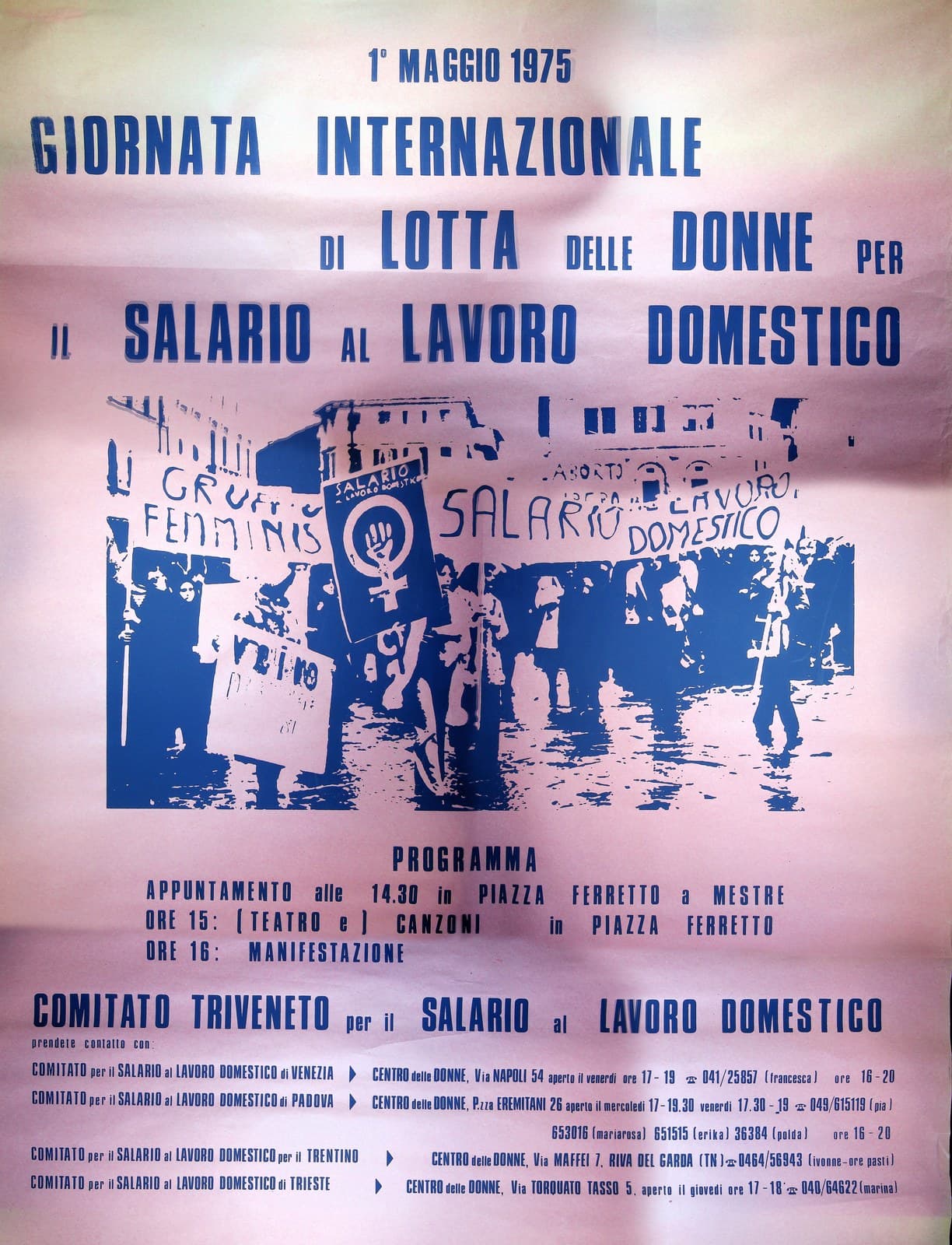 "1 Maggio 1975" (1975 Mayday Protest for Wages for Housework in Mestre, Italy) — Feminist Art Movement artwork